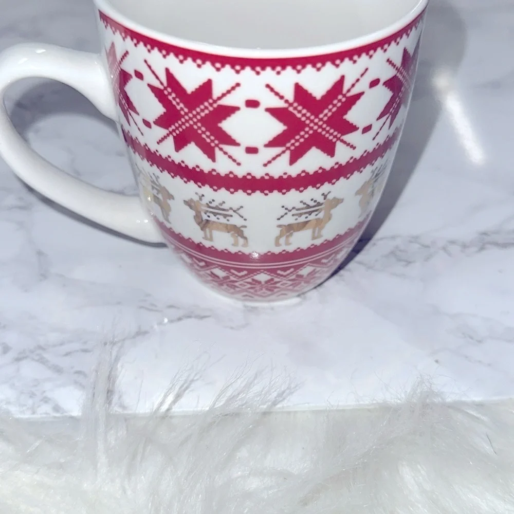 Festive Red and White Christmas Reindeer Mug